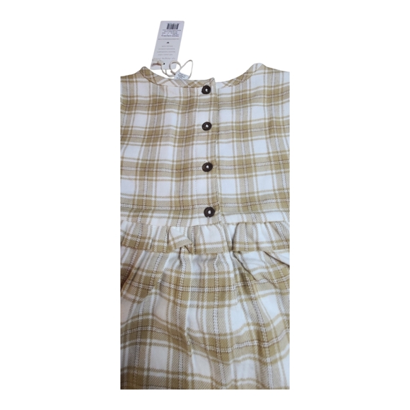 Colored Organics Sydney Flannel Long Sleeve Ruffle Dress Latte Plaid 4T - Picture 4 of 8
